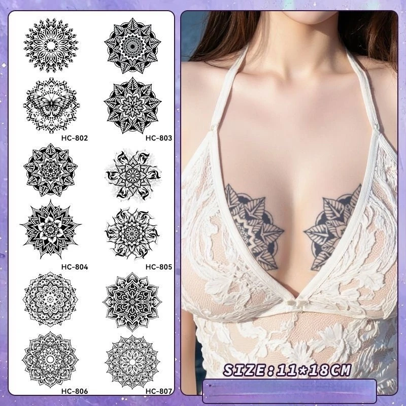 가슴 허브 주스 임시 타투 다투라 패턴 방수 땀 방지  - Nipple Cover Pasties 리뷰 및 가격